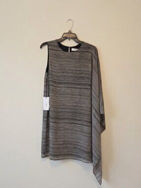 Drape-sleeve dress striped with sheer shoulder cover